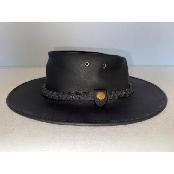 Original Australian Style Mens Hat Black Leather Sz M Aussie Outback Bush Casual - Picture 4 of 12